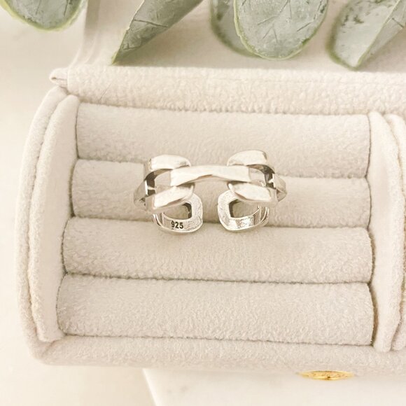 925 Sterling Silver Chain Link Ring Minimalist Link Ring Buckle Ring - Picture 4 of 9